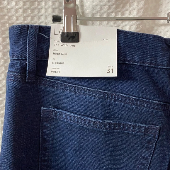 NWT LOFT Petite Unpicked Hem High Rise Wide Leg Jeans in Rinse Overdye Wash - Picture 8 of 8